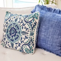 Pillows-Kirkland's Home Embroidered Rope Edge French Claudia Pillow Blue