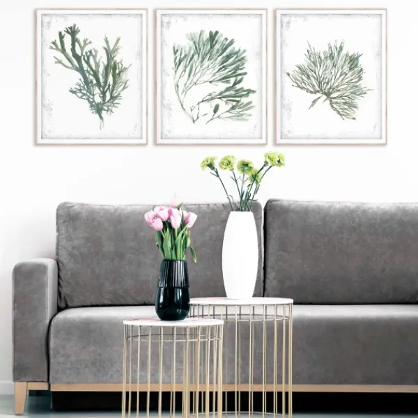 Framed Art-Kirkland's Home Emerald Coral I 3-Pc. Framed Art Print Set White/Green