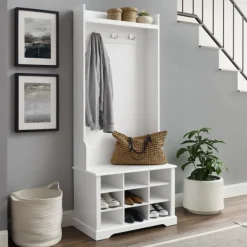 Entryway Furniture-Kirkland's Home Emily White Wood Storage Cube Hall Tree
