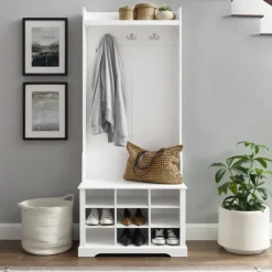 Entryway Furniture-Kirkland's Home Emily White Wood Storage Cube Hall Tree