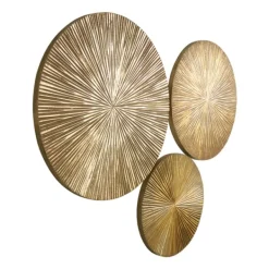 Wall Plaques-Kirkland's Home En Ribbed Sunburst Wall Plates, Set Of 3 Gold