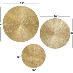 Wall Plaques-Kirkland's Home En Ribbed Sunburst Wall Plates, Set Of 3 Gold