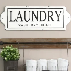 Wall Quotes & Signs-Kirkland's Home Enamel Laundry Wash Dry Fold Wall Plaque White/Black