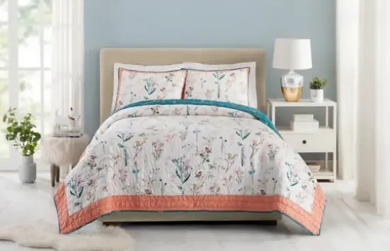 Quilts-Kirkland's Home English Garden King 3-Pc. Quilt Set Blue/Orange/White