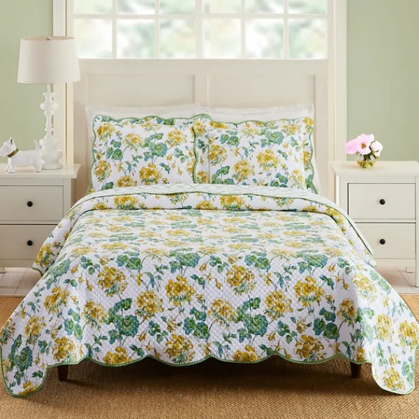 Quilts-Kirkland's Home English Meadow 3-Pc. Queen Quilt Set White/Yellow/Green