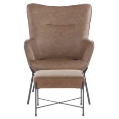 Accent Chairs-Kirkland's Home Espresso Faux Leather 2-Pc. Chair And Ottoman Set Brown