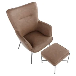 Accent Chairs-Kirkland's Home Espresso Faux Leather 2-Pc. Chair And Ottoman Set Brown