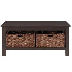 Coffee Tables-Kirkland's Home Espresso Traditional Wooden Basket Coffee Table Brown
