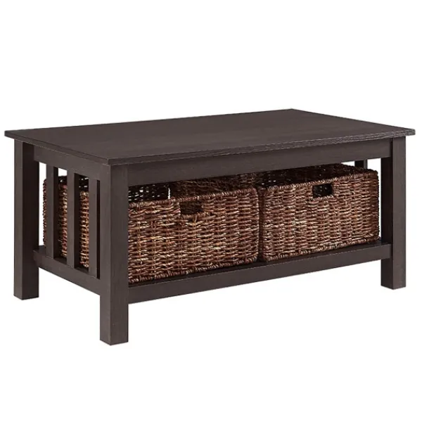 Coffee Tables-Kirkland's Home Espresso Traditional Wooden Basket Coffee Table Brown