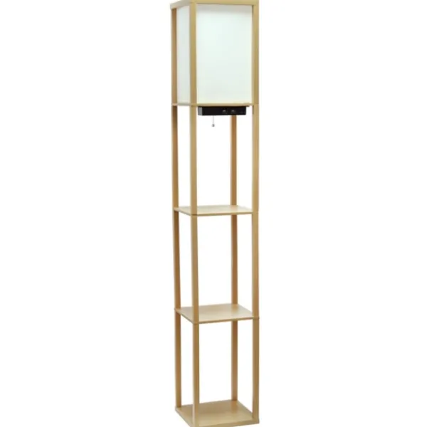 Floor Lamps-Kirkland's Home Etagere Shelf Charging Floor Lamp Tan