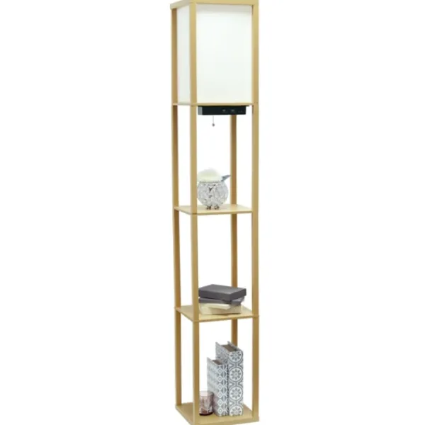Floor Lamps-Kirkland's Home Etagere Shelf Charging Floor Lamp Tan