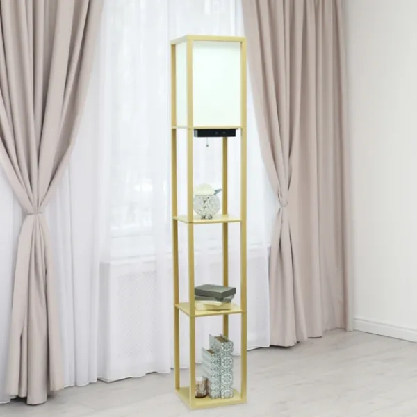 Floor Lamps-Kirkland's Home Etagere Shelf Charging Floor Lamp Tan