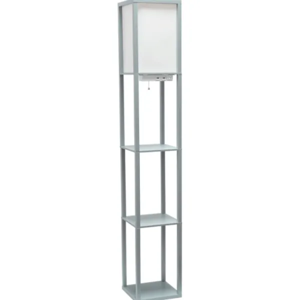 Floor Lamps-Kirkland's Home Etagere Shelf Charging Floor Lamp Gray