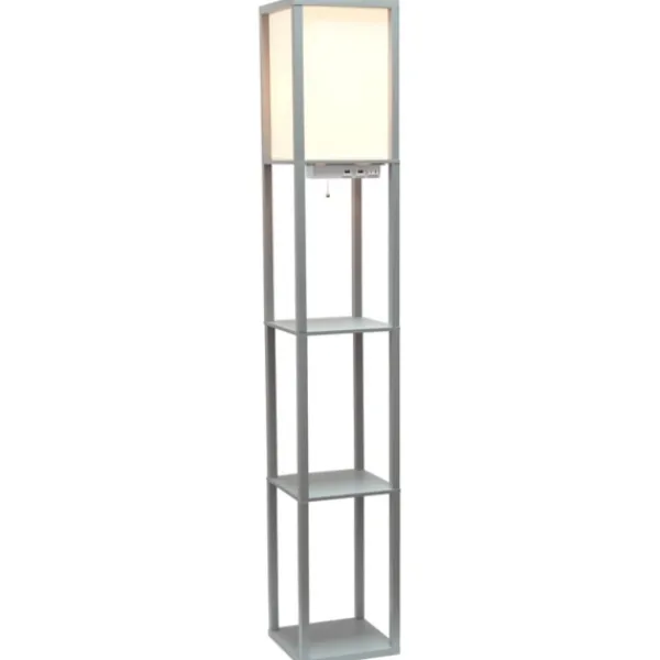 Floor Lamps-Kirkland's Home Etagere Shelf Charging Floor Lamp Gray
