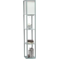 Floor Lamps-Kirkland's Home Etagere Shelf Charging Floor Lamp Gray