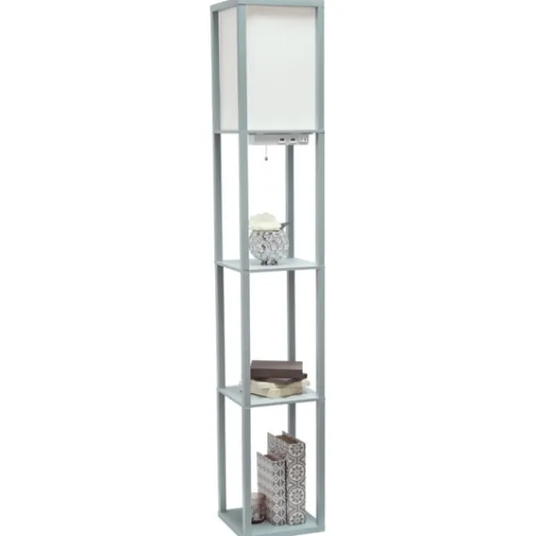 Floor Lamps-Kirkland's Home Etagere Shelf Charging Floor Lamp Gray