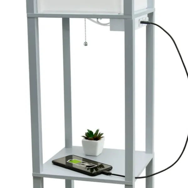 Floor Lamps-Kirkland's Home Etagere Shelf Charging Floor Lamp Gray