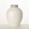 Vases-Kirkland's Home Etched Ceramic Urn Vase Ivory