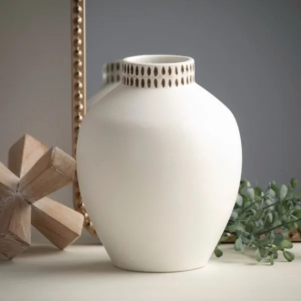 Vases-Kirkland's Home Etched Ceramic Urn Vase Ivory