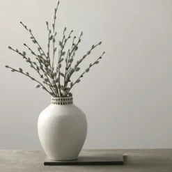 Vases-Kirkland's Home Etched Ceramic Urn Vase Ivory