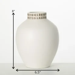 Vases-Kirkland's Home Etched Ceramic Urn Vase Ivory