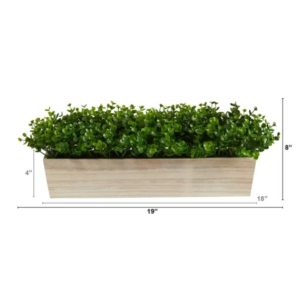 Arrangements & Greenery-Kirkland's Home Eucalyptus Arrangement In Wide Wooden Planter Green/Tan