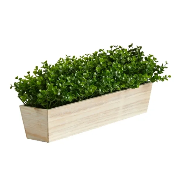 Arrangements & Greenery-Kirkland's Home Eucalyptus Arrangement In Wide Wooden Planter Green/Tan