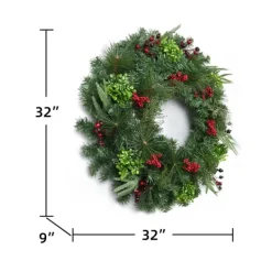 Wreaths-Kirkland's Home Evergreen And Red Berries Winter Mix Wreath Green/Red