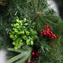 Wreaths-Kirkland's Home Evergreen And Red Berries Winter Mix Wreath Green/Red
