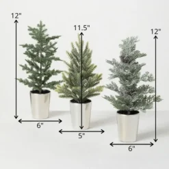 Trees & Topiaries-Kirkland's Home Evergreen Trees In Metallic Planters, Set Of 3 Green/Silver