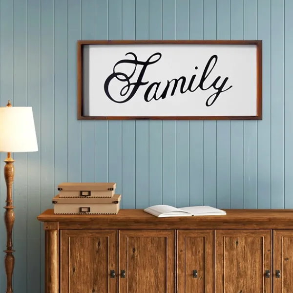 Wall Quotes & Signs-Kirkland's Home Family Curling Script Framed Wall Art Black/White