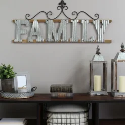 Wall Quotes & Signs-Kirkland's Home Family Scroll Galvanized Metal Wall Plaque Silver/Brown/Black