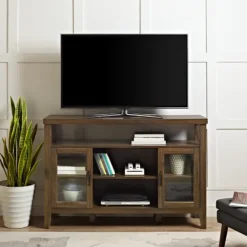 Tv Stands & Media Consoles-Kirkland's Home Farmhouse Highboy Dark Walnut Tv Stand Brown