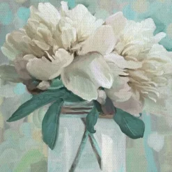 Canvas Art-Kirkland's Home Farmhouse Peonies Canvas Art Prints, Set Of 2 White/Blue/Green/Gray
