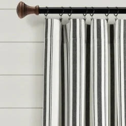Curtains & Drapes-Kirkland's Home Farmhouse Stripe Curtain Panel Set, 84 In. Black