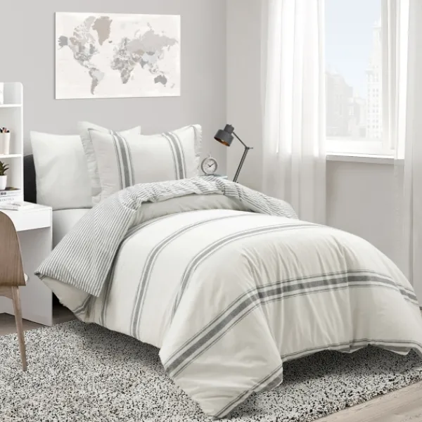 Duvets-Kirkland's Home Farmhouse Stripe 2-Pc. Twin Xl Duvet Set Gray