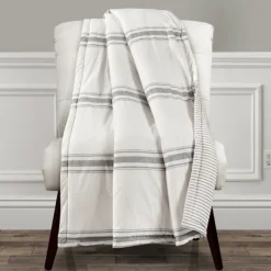 Blankets & Throws-Kirkland's Home Farmhouse Stripe Throw Gray