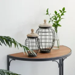 Decorative Bowls & Jars-Kirkland's Home Farmhouse Wire Frame 2-Pc. Decorative Jar Set Black/Tan