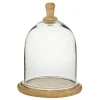 Decorative Accents-Kirkland's Home Farmhouse Wood And Glass Dome Cloche, 11 In. Brown