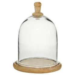 Decorative Accents-Kirkland's Home Farmhouse Wood And Glass Dome Cloche, 11 In. Brown