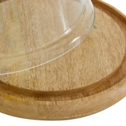 Decorative Accents-Kirkland's Home Farmhouse Wood And Glass Dome Cloche, 11 In. Brown