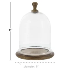 Decorative Accents-Kirkland's Home Farmhouse Wood And Glass Dome Cloche, 11 In. Brown