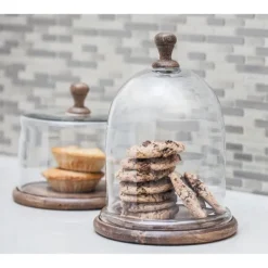 Decorative Accents-Kirkland's Home Farmhouse Wood And Glass Dome Cloche, 11 In. Brown
