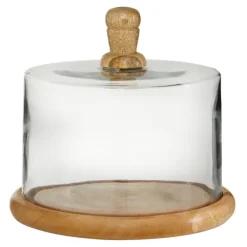 Decorative Accents-Kirkland's Home Farmhouse Wood And Glass Cloche, 6 In. Brown