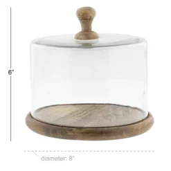 Decorative Accents-Kirkland's Home Farmhouse Wood And Glass Cloche, 6 In. Brown