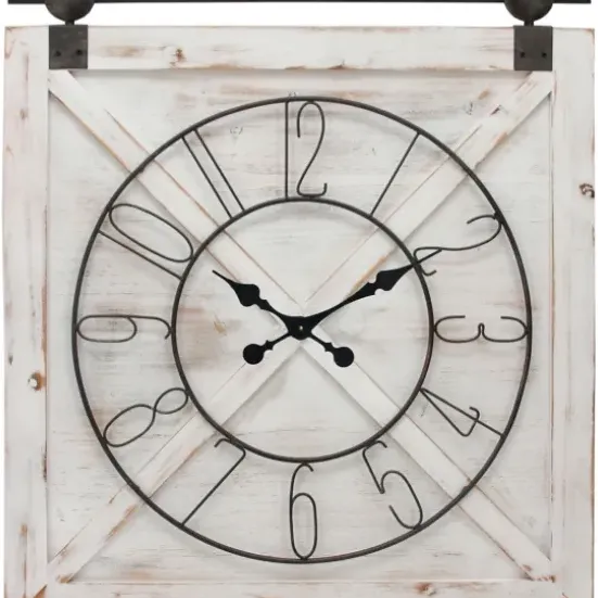 Clocks-Kirkland's Home Farmstead Wooden Barn Door Clock White