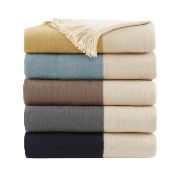 Blankets & Throws-Kirkland's Home Faux Cashmere Color Block Throw Blanket Yellow