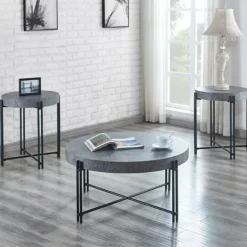 Coffee Tables-Kirkland's Home Faux Concrete And Metal Base Coffee Table Gray