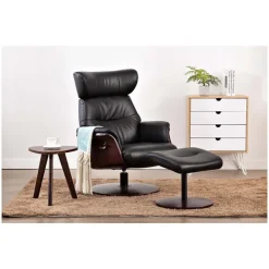 Accent Chairs-Kirkland's Home Faux Leather Accent Chair With Ottoman Black