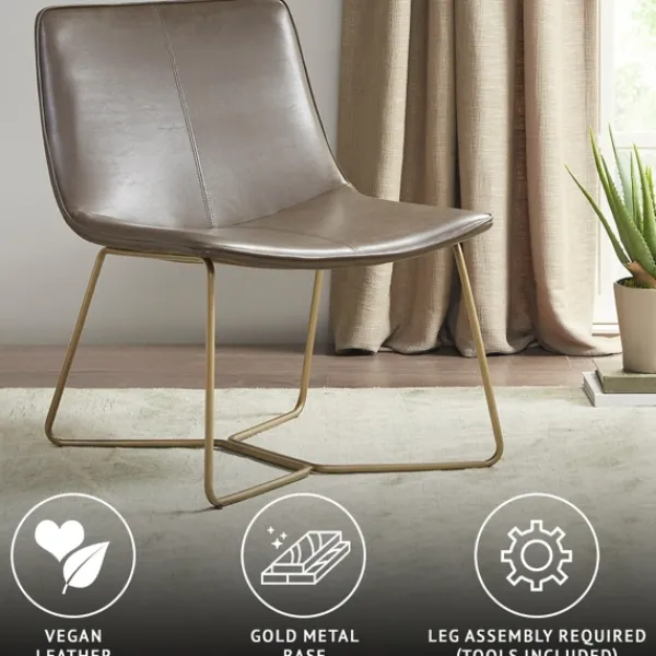Accent Chairs-Kirkland's Home Faux Leather Accent Chair With Gold Base Gray